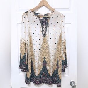 Flying Tomato Cream and Gold Bell Sleeve Tunic Top Dress size M Boho Fairy